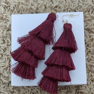 Elegant Burgundy Tassel Earrings